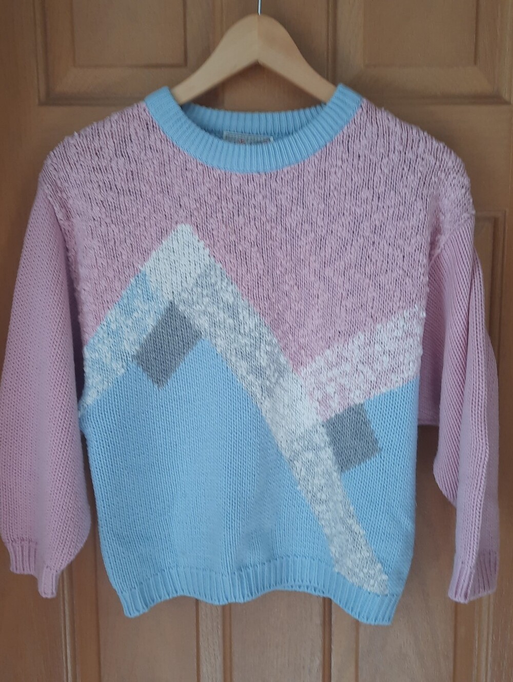 Vintage 80s 90s Spice of Life Pastel Geometric Colorblock Knit Sweater Large